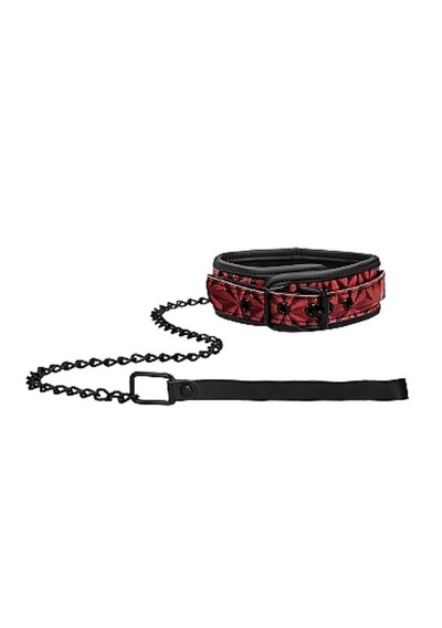 Ouch! Luxury Collar with Leash широкий ошейник с поводком, 52.5х5 см (красный) Shotsmedia 