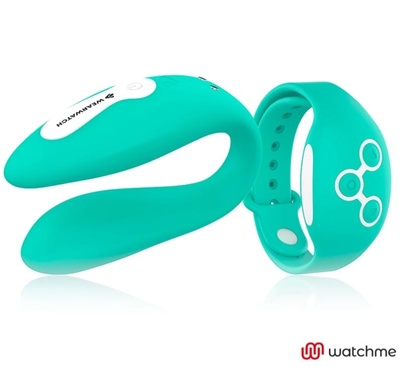 Wearwatch Dual Watchme вибратор для пар с пультом управления в виде часов, 9х2.5 см (зеленый с зеленым пультом) DreamLove (Бирюзовый) 