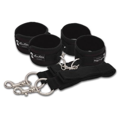 Lux Fetish - Две черные пары наручников с креплением под матрас (Черный) 