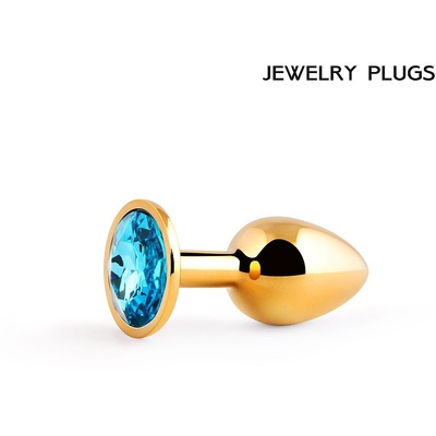 Anal Jewelry Plug - Маленькая золотая анальная пробка с кристаллом, 7.4х3 см (голубой) (Голубый) 