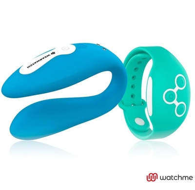 Wearwatch Dual Watchme вибратор для пар с пультом управления в виде часов, 9х2.5 см (голубой с бирюзовым пультом) DreamLove (Бирюзовый) 