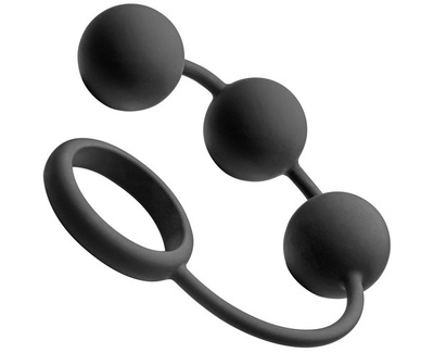 Анальные шарики с эрекционным кольцом Tom of Finland, 3.8 см (чёрный) Tom of Finland (XR Brands) (Черный) 