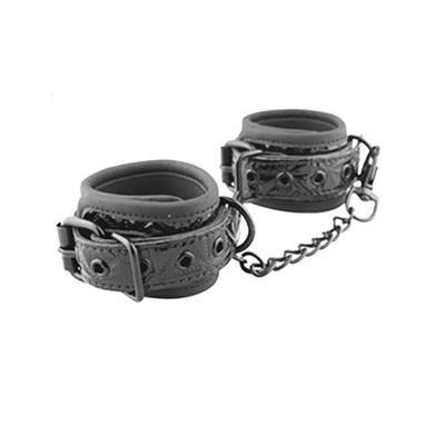Erokay - Чёрные кожаные наручники с геометрическим узором (Черный) 