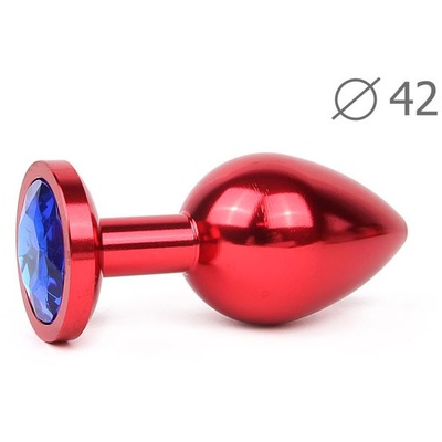 Anal Jewelry Plug Red Plug Large - Большая красная анальная пробка с кристаллом, 9.3х4.2 см (синий) 