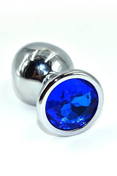 Kanikule средняя серебристая анальная пробка с кристаллом, 8.5х4.2 см (синий) 