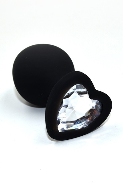 Kanikule черная анальная пробка из силикона с кристаллом в форме сердца, Medium 8.8х3.3 см (прозрачный) 