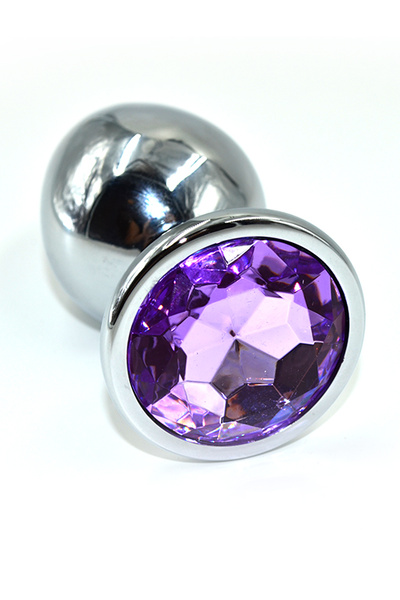 Kanikule большая серебристая анальная пробка с кристаллом, 10х4.6 см (фиолетовый) 