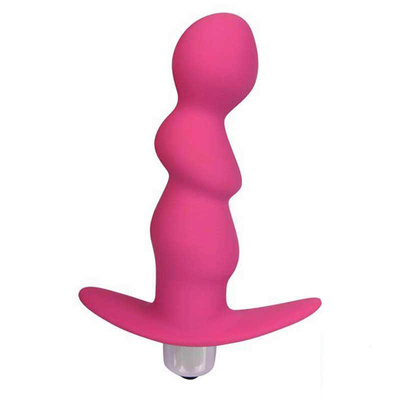 Трехступенчатая анальная пробка-елочка с вибрацией и ограничителем , 9.5 см (розовый) SWEET TOYS 