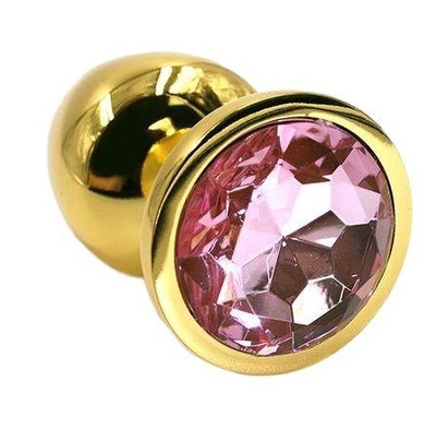 Золотая анальная пробка из аллюминия с кристаллом в основании - размер S - Kanikule, 6 см (нежно-розовый) 
