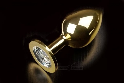 Большая золотистая анальная пробка с закругленным кончиком и ярким кристаллом, 9 см (бриллиант) ПИКАНТНЫЕ ШТУЧКИ ПРОБКИ  (Белый)  