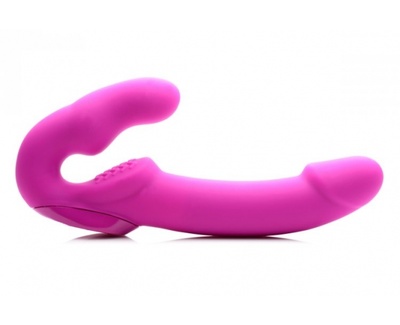 Безремневой страпон с вибрацией Evoke Rechargeable Vibrating Silicone Strapless Strap On, 24.7 см (розовый) XR Brands 