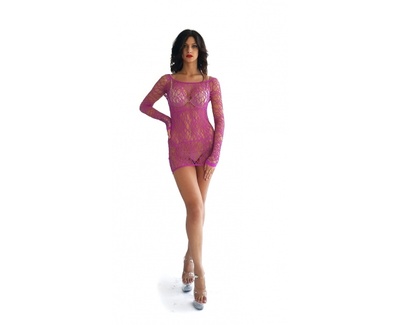 Ажурное мини-платье Long Sleeved Leg Avenue (S/M/L) (Розовый) 