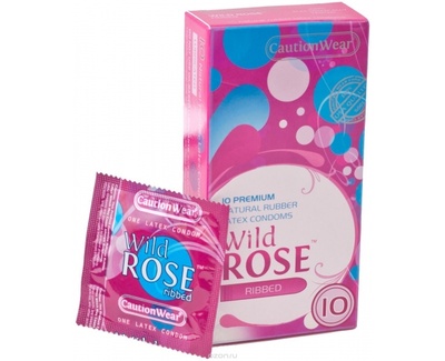 Рифленые латексные презервативы Caution Wear Wild Rose (10 шт) Caution Wear Corp 