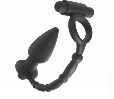 Эрекционное виброкольцо с анальным стимулятором Cockring and Anal Pleasure 10 см (чёрный) SEX EXPERT (Черный) 