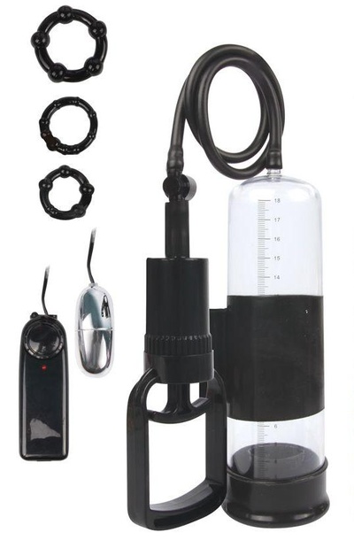 Вакуумная помпа с вибрацией для увеличения члена Sex Expert, 18 см (чёрный) (Черный) 