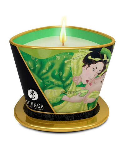 Свеча с массажным маслом Shunga Зеленый чай, 170 гр (Белый, молочный, желтоватый) 