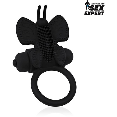 Sex Expert - Эрекционное кольцо с клиторальным стимулятором и вибрацией, 8х3 см (чёрный) (Черный) 