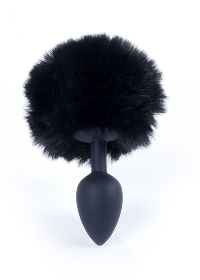 Jewellery Silicon PLUG Bunny Tail Black - Анальная пробка с хвостом, 6,5 см (черный) Boss 