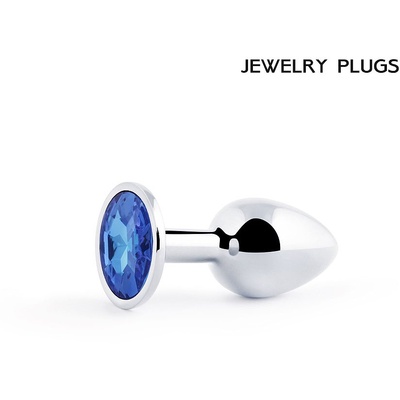 Anal Jewelry Plug - Серебристая анальная пробка с кристаллом, размер S, 7.4х2.8 см (синий) 