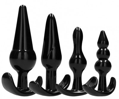 Набор из 4 черных анальных пробок N80 4-Piece Butt Plug Set Shots Media BV (черный) 