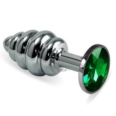 Анальная втулка Silver Spiral с зелёным кристаллом МиФ 