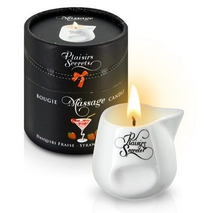 Массажная свеча с ароматом клубничного дайкири Bougie de Massage Daikiri Fraise - 80 мл. Plaisir Secret (белый) 