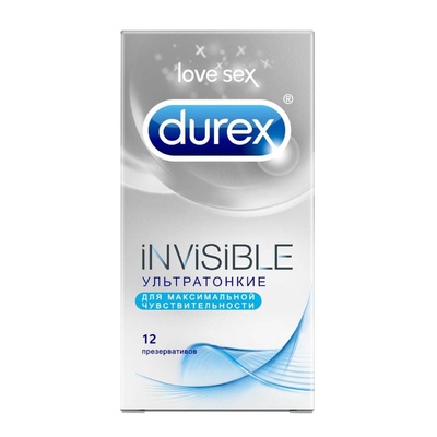 Презервативы Durex Invisible № 12 ультратонкие, 12 шт (Прозрачный) 