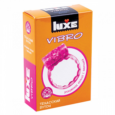 LUXE VIBRO Эрекционное виброкольцо Техасский Бутон (презерватив в комплекте) (Розовый) 