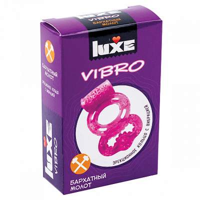 LUXE VIBRO Эрекционное виброкольцо Бархатный молот (презерватив в комплекте) (Розовый) 