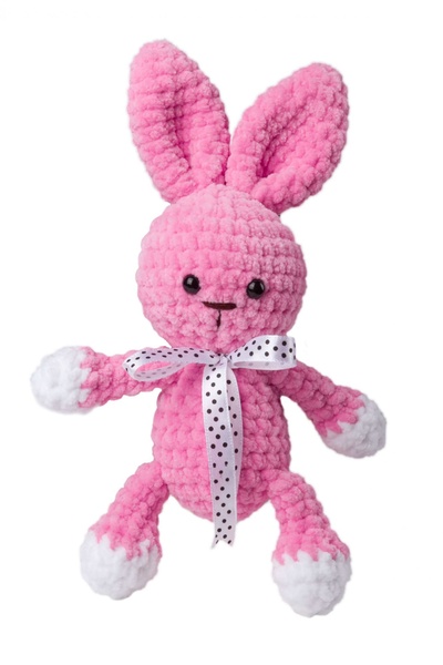 Зайка маленькая c бантом Hand Made, розовая Pink Rabbit toys (Розовый) 