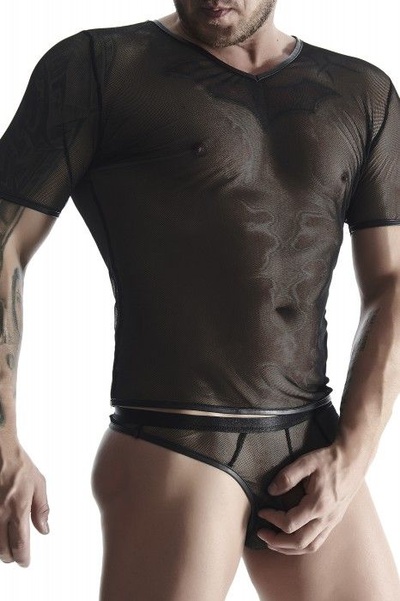 Мужская футболка из сетки с V-образным вырезом Regnes, черная (Черный) 