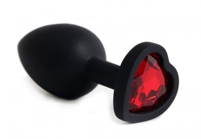 Черная анальная силиконовая пробка с красным стразом-сердцем - 7,5 см. 4sexdream (красный) 