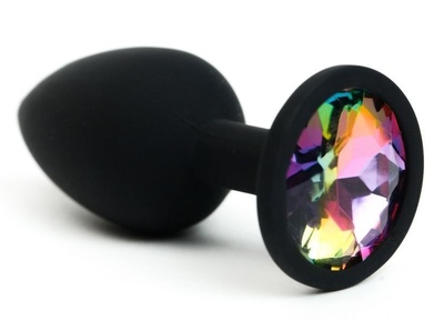Черная анальная пробочка с радужным стразом - 7,6 см. 4sexdream (разноцветный) 