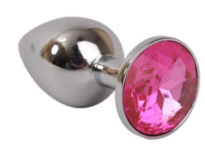 Серебряная металлическая анальная пробка с розовым стразиком - 7,6 см. 4sexdream (розовый) 