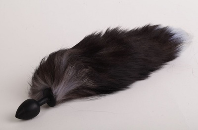 Силиконовая анальная пробка с длинным черным хвостом "Серебристая лиса" 4sexdream (черный) 