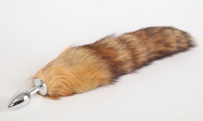Серебристая анальная пробка с длинным хвостом "Королевская лиса" 4sexdream (коричневый) 