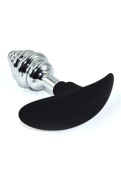 Серебряная ребристая анальная пробка для ношения Small Kanikule (Черный) 