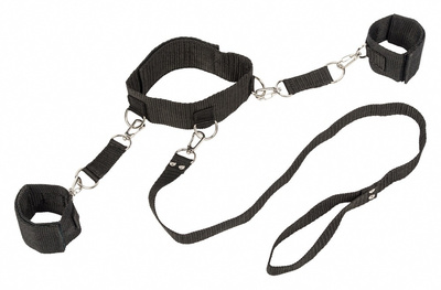 Lola Games Bondage Collection Collar and Wristbands ошейник с поводком и наручниками, One Size (Черный) 