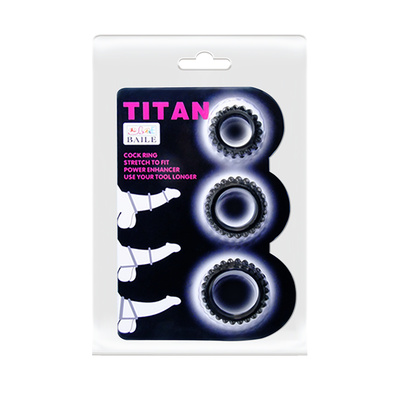 LyBaile Titan Cock Ring Set набор рельефных эрекционных колец разного диаметра, 3 шт (Черный) 