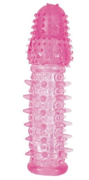 Закрытая насадка розового цвета с шипами и точками - 13,5 см. Toyfa Basic (розовый) 