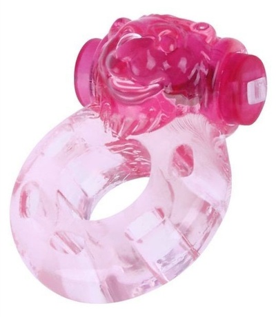 Розовое эрекционное виброкольцо "Медвежонок" White Label (розовый) 