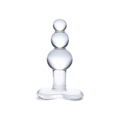 Glas Butt Plug with Tapered Base - Анальная елочка с 3-мя шариками, 9.5х3.7 см (Прозрачный) 