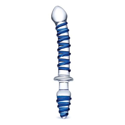 Glas Mr. Swirly Dildo & Butt Plug - Двухсторонний стеклянный фаллоимитатор, 22.9х3.4 см (белый с голубым) 