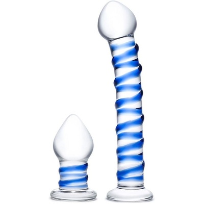 Glas Swirly Dildo & Buttplug Set - Набор из двух стеклянных интимных игрушек (Прозрачный) 