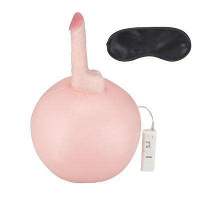 Lux Fetish Inflatable Sex Ball + Vibrating Dildo - Надувной мяч с реалистичным вибромассажером, 42х28 см (Телесный) 