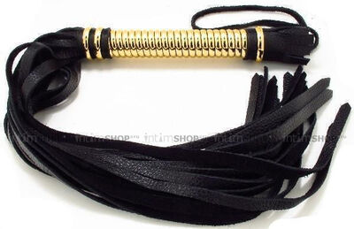 Плетка BDSM Арсенал с золотой ручкой, черная BDSM Arsenal (Черный) 