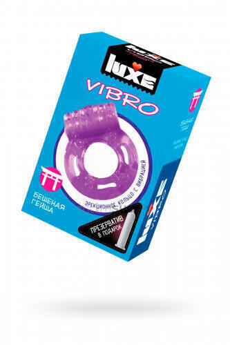 Эрекционное кольцо Luxe Vibro Бешеная гейша + презерватив, фиолетовое (Бесцветный) 
