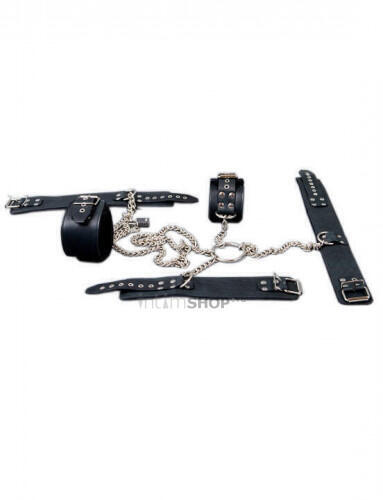 Комплект для фиксации на цепях (ошейник-наручники-поножи), Подиум (Черный) 