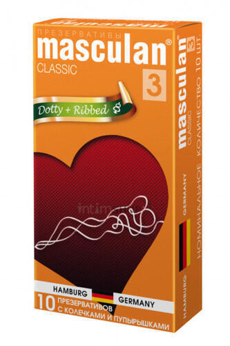 Презервативы с колечками и пупырышками Masculan Dotty + Ribbed №3, 10 шт Masculan Play (Розовый) 