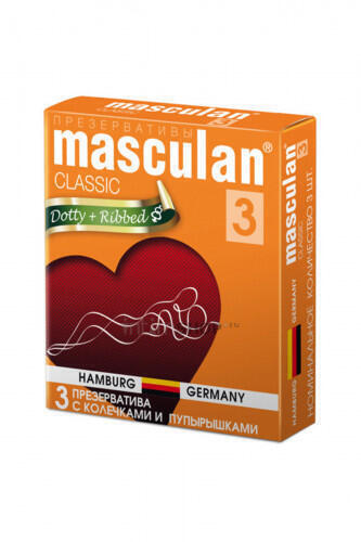 Презервативы с колечками и пупырышками Masculan Dotty + Ribbed №3, 3 шт Masculan Play (Розовый) 